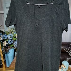 Ambiance Dark Gray V-Neck Short Sleeve Tee